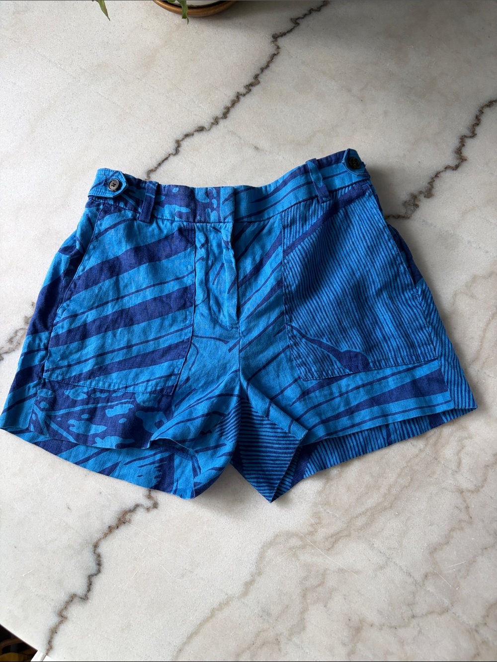 J. Crew Blue Patterned High-Waist Shorts